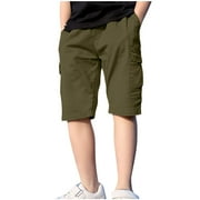 Utoimkio Clearance Toddler Boys Elastic Waisted Cargo Shorts Solid Color Pull On Short Pants with Pockets Summer Clothes Size 4-15T